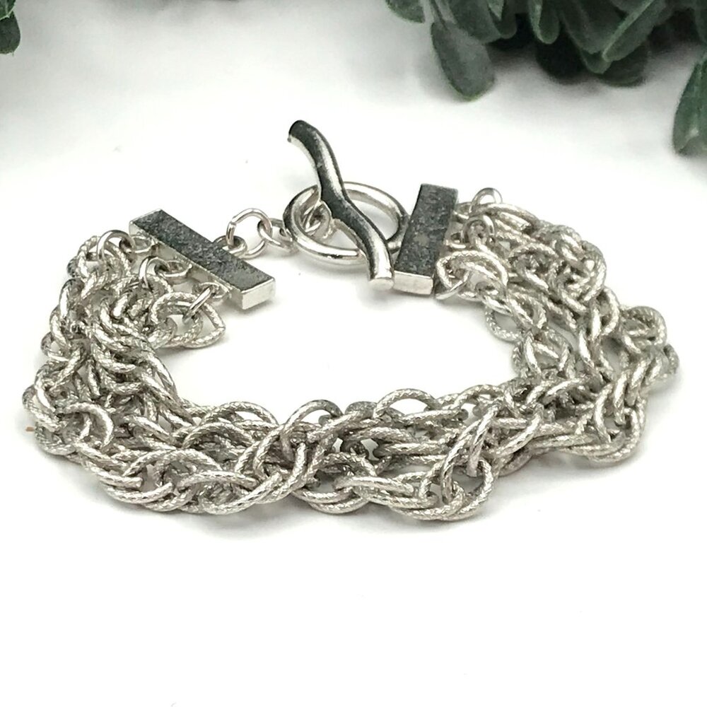 Vintage Style Silver Multi-Strand Twisted Chain Bracelet With Toggle Clasp